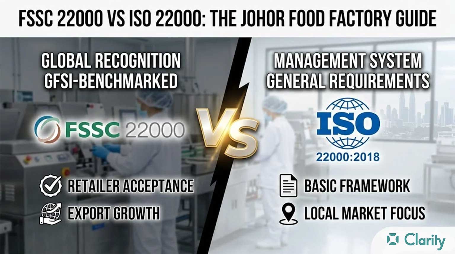 fssc-22000 vs iso 22000 comparison guide for food factories in malaysia by clarity consultant