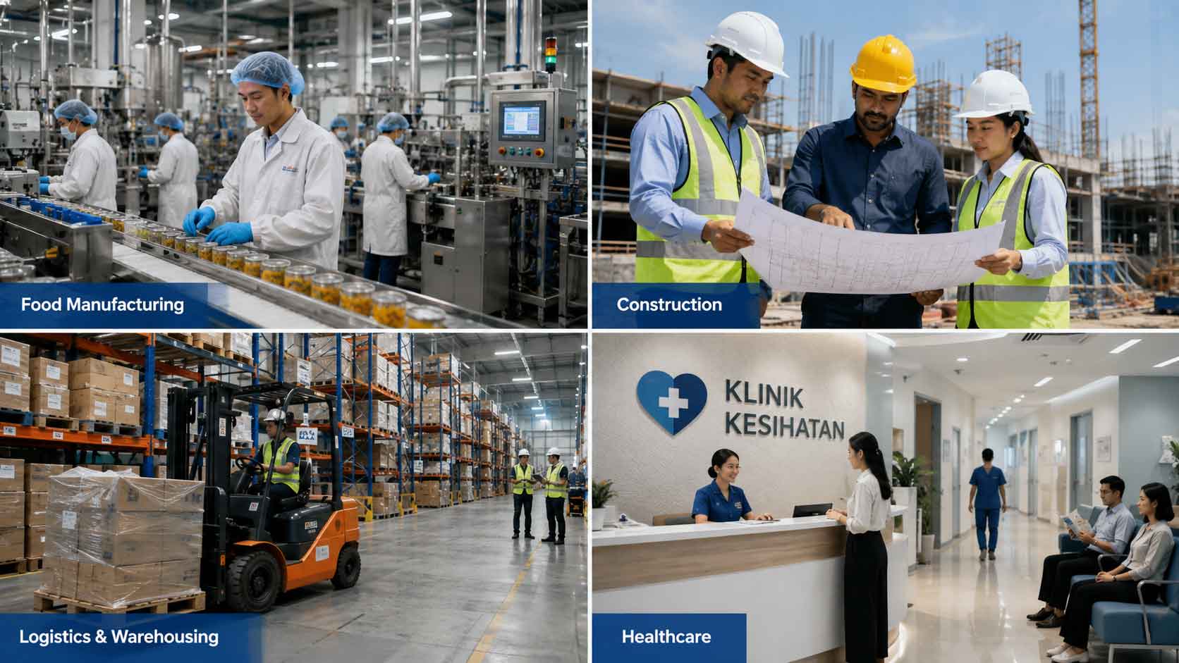 Industries in Malaysia served by an ISO Consultant Malaysia including food manufacturing, construction, logistics and healthcare